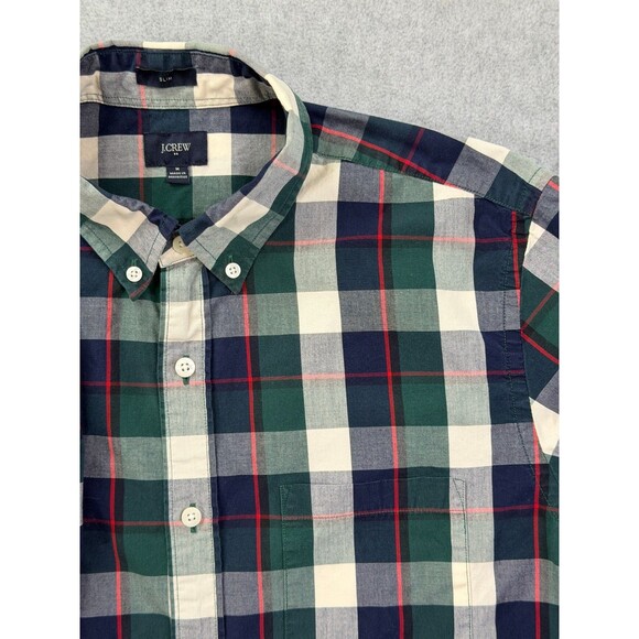Other - J.Crew Mens Medium Slim Fit Plaid Button Down Shirt Green Navy Cotton Casual